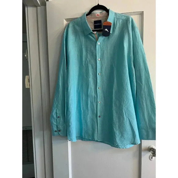NWT Mens Tommy Bahama Islander Shirt, Bluewater, Linen Blend Long Sleeve, XXL